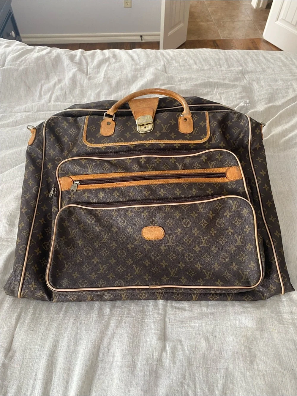 Louis Vuitton Brown Monogram Canvas Garment Bag with Tan Trim